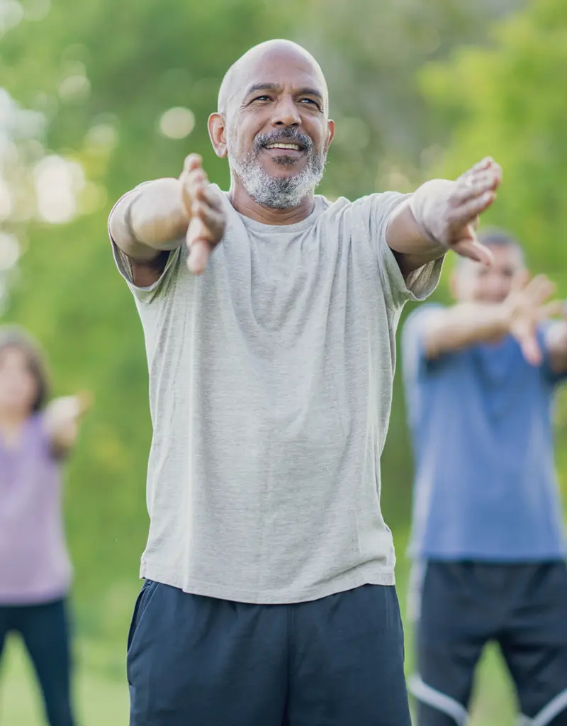 Residents doing yoga