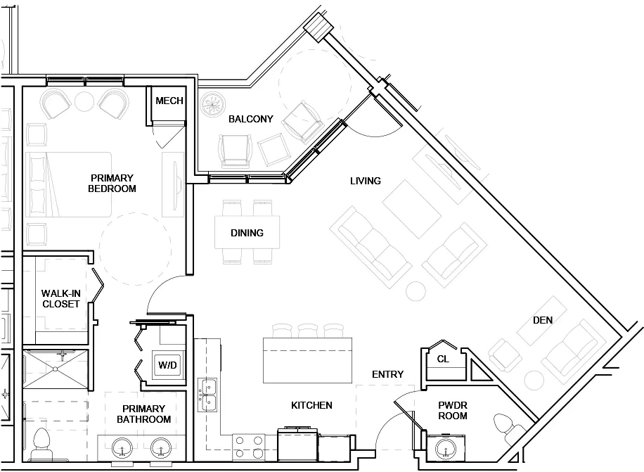 Heath Village - Type 1 Bed with Den corner floor plan