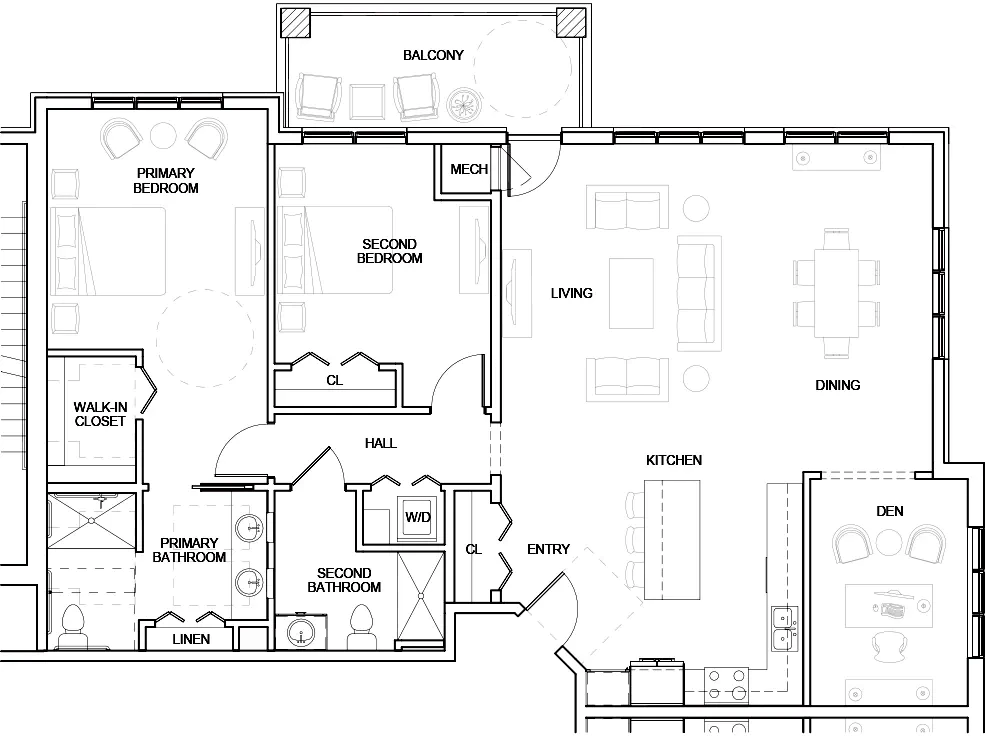 Heath Village - Type 2 Bed with Den end floor plan